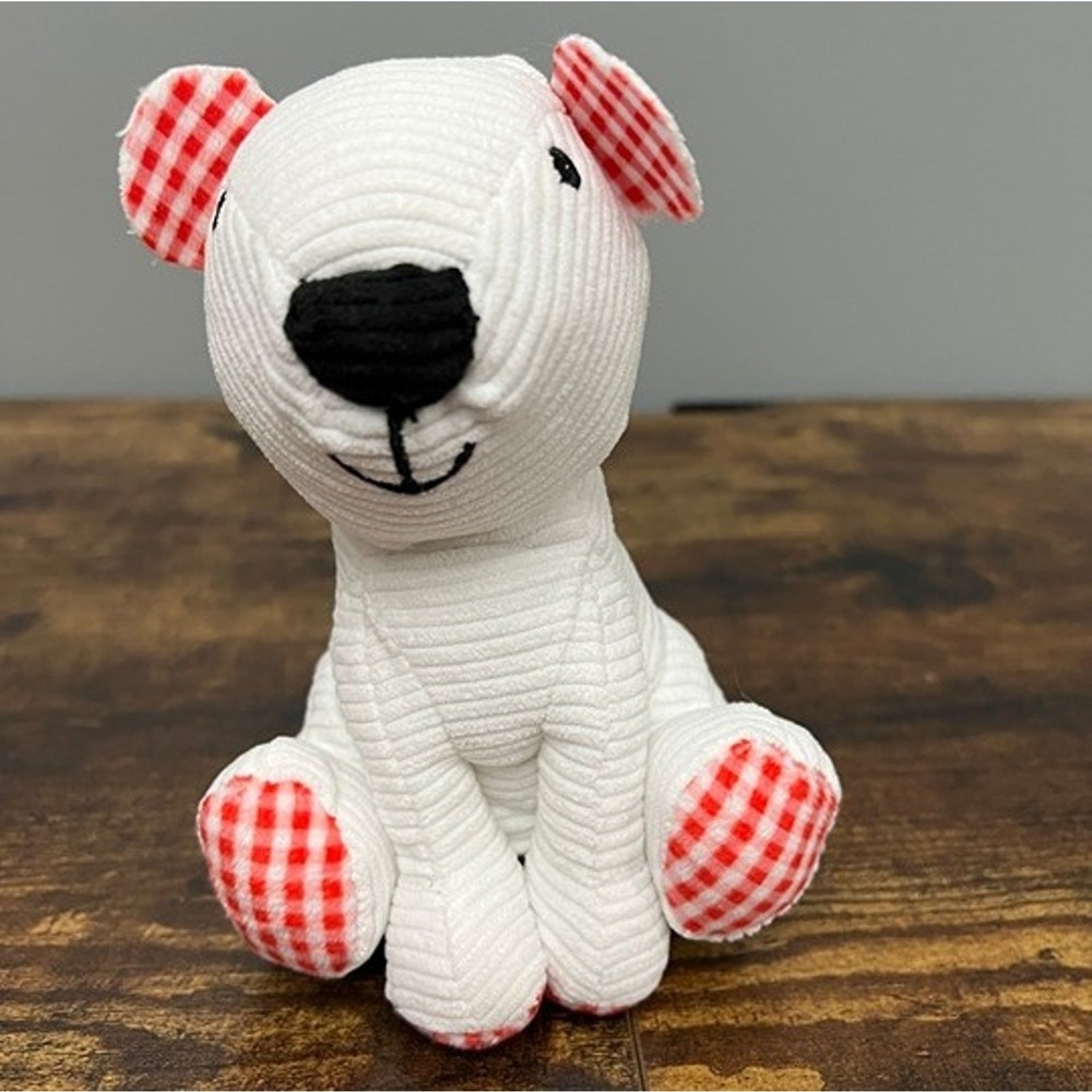 Make Believe Ideas White Corduroy Puppy Dog Plush Red Gingham Ears Paws